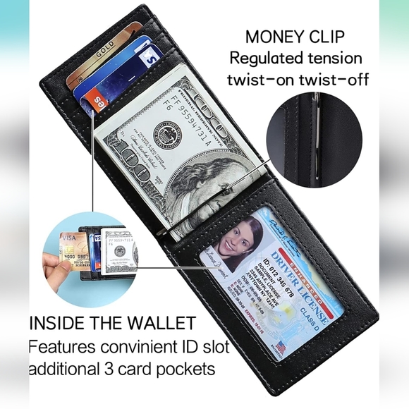 Slim Minimalist Money Clip for Men Wallet, Mini Bifold Pocket Wallet ID Window.. - Picture 4 of 8